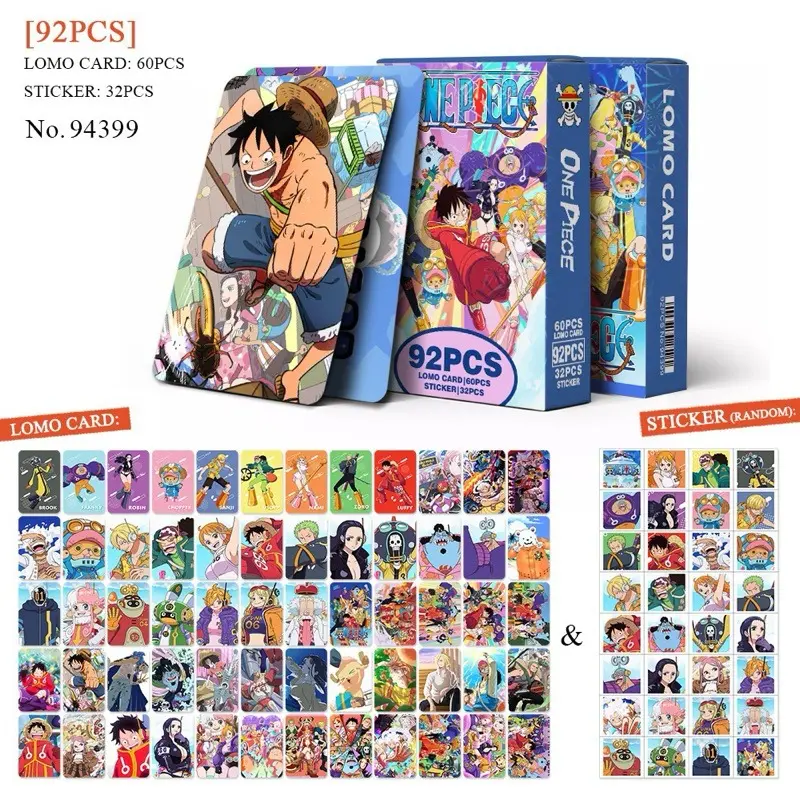 [Lomo O.ne Pie.ce 92PCS] 60 On.e Pie.ce Lomo Cards with 32 Anime Stickers – Best Gift for O.ne Pie.ce Lovers & Collectors