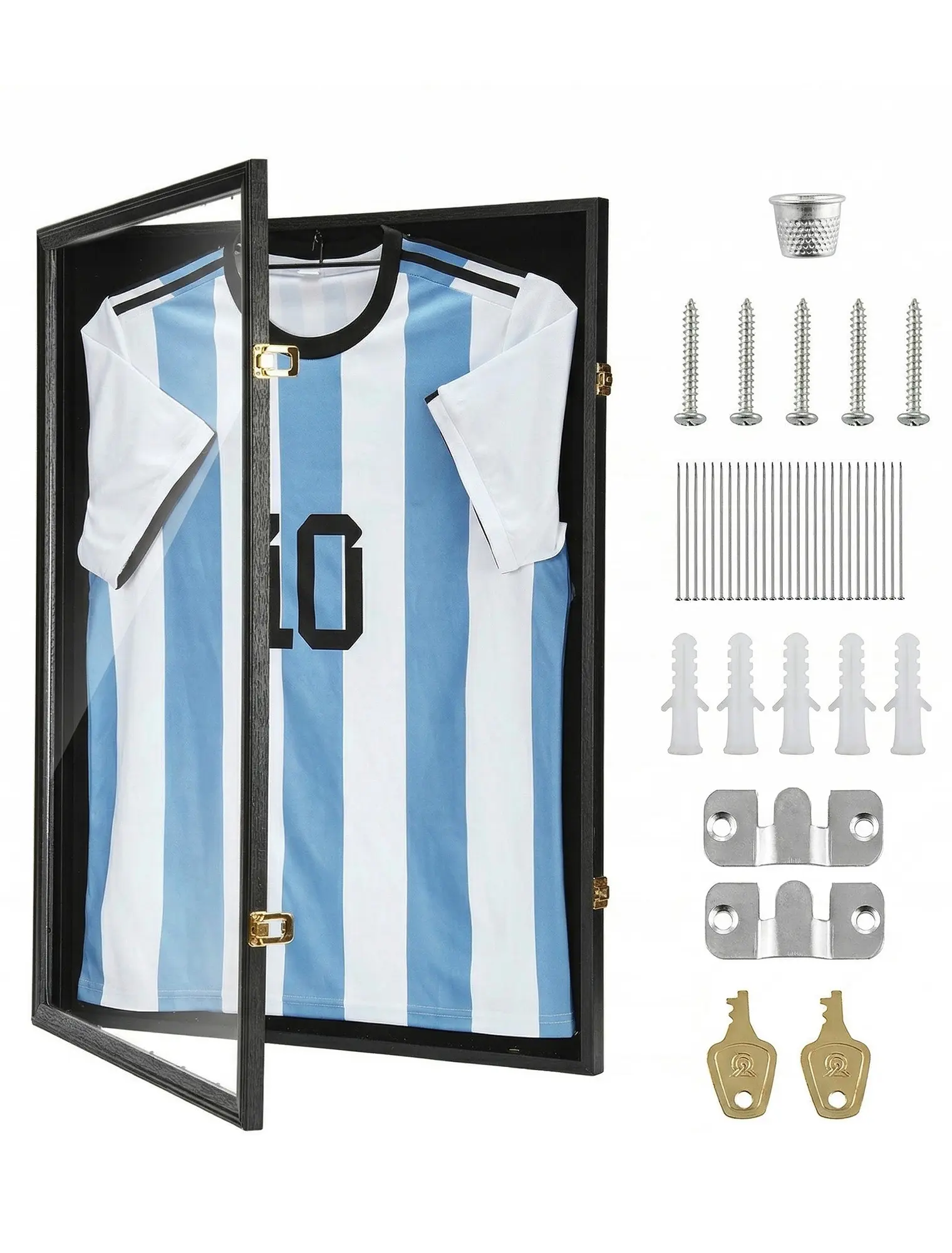 Jersey Display Frame: Large Memorabilia Case, 23.6x31.5in | with Lock, for Military Football Basketball Baseball Uniforms Man Cave Decor Sports Fans Gift