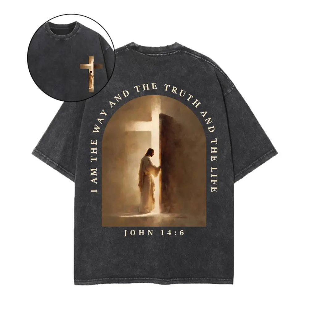 Vintage I Am The Way The Truth The Life John 14 6 Tee | Heavyweight Oversized Jesus Faith Shirt Breathable Fabric