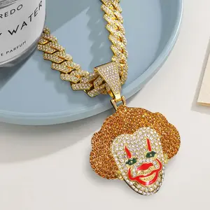 Circus Clown Pendant Chain Hip Hop Zinc Alloy Necklace for Men Women Gold Silver Matching Chains Trendy Outfit Statement Jewelry Daily Streetwear Cool Costume Accessory Gift for Couples