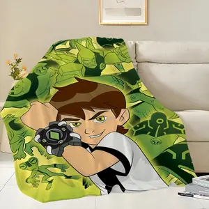 Cartoon B-Ben 10 Green Blanket Skin friendly comfort warm soft plush blanket suitable sofa living room office Suitable for beds and sofas can also be given as a gift