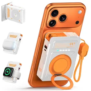 10000mAh 6-in-1 Magnetic Compact Power Bank with Built-in AC Wall Plug, USB Cable & Lanyard, 22.5W Fast Charging Smartphone Accessory for iPhone, Samsung, Android Travel Use