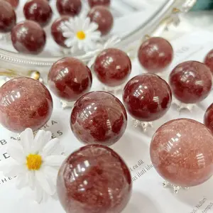 TOP！Strawberry Quartz sphere Crystal Ball reiki Healing 38mm