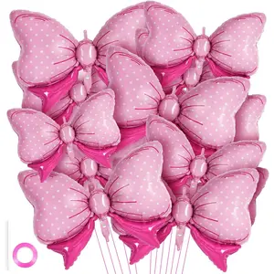 12 Pcs Pink Bow Balloons for Girls, Giant Foil Balloons, Gender Reveal Decorations for Birthday Party, Wedding, Shower,Party Decoration