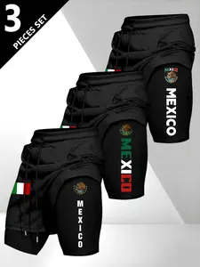 Men's Mexican Flag Print Gym Shorts Set, Two-In-One Design with Functional Pockets and Elastic Waistband, Suitable for Running/fitness/training