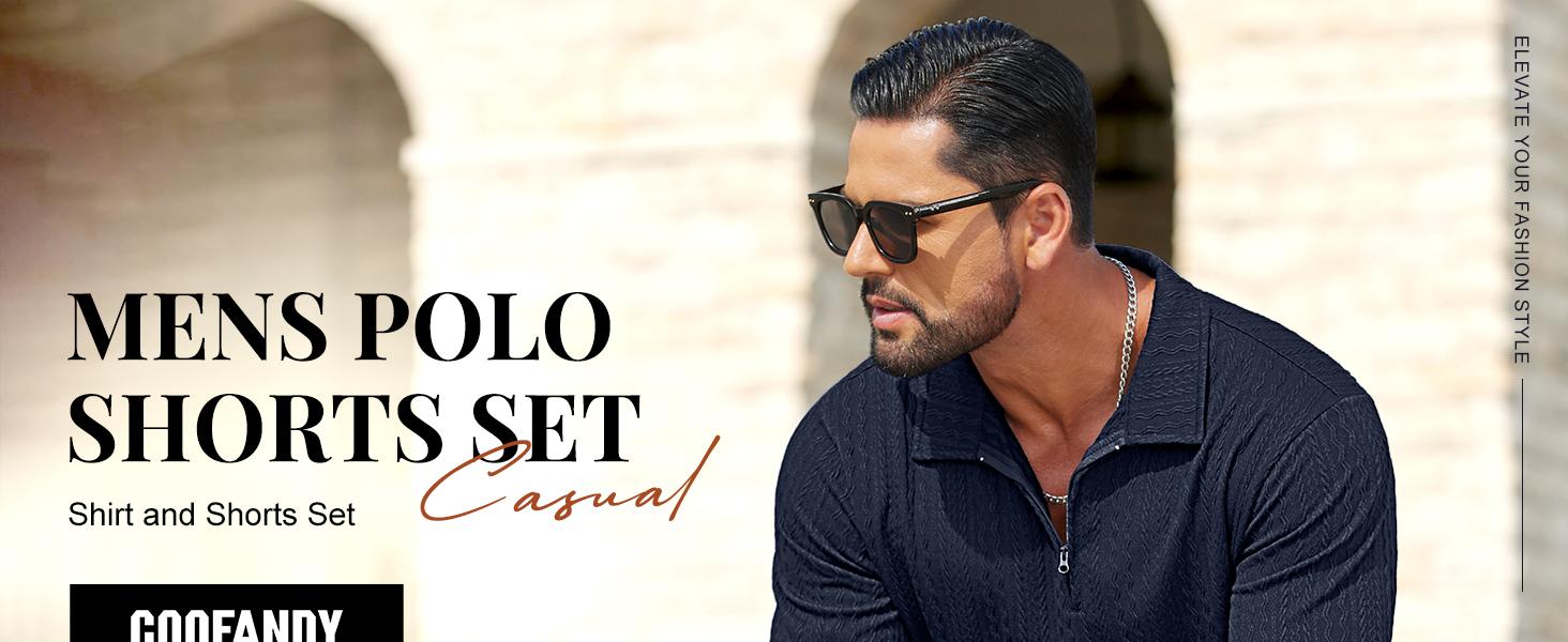 COOFANDY Men's 2 Pieces Outfits Casual Quarter Zip Polo Shirt and Shorts Set Athletic Jogging Summer Tracksuit