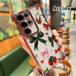 Four Corner Airbag Electroplated Phone Case Compatible with Samsung Galaxy S23 Ultra S24 Plus S25 S22+ FE Edge Festive Bow Array Patterned Anti-Collision Protection Smartphone Cover