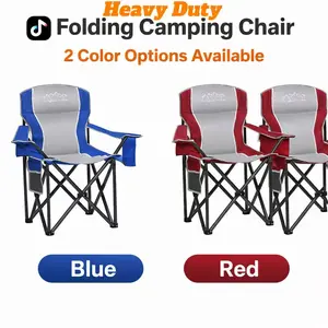 2-Pack Sturdy Campchairs - Lightweight Foldable, Steel Frame, X-Shaped Reinforcement, Jacquard Fabric, Oversized Seat, Large Storage, 450 lbs Max Load, Blue & Red, for Outdoor Camping, Hiking, Campchair