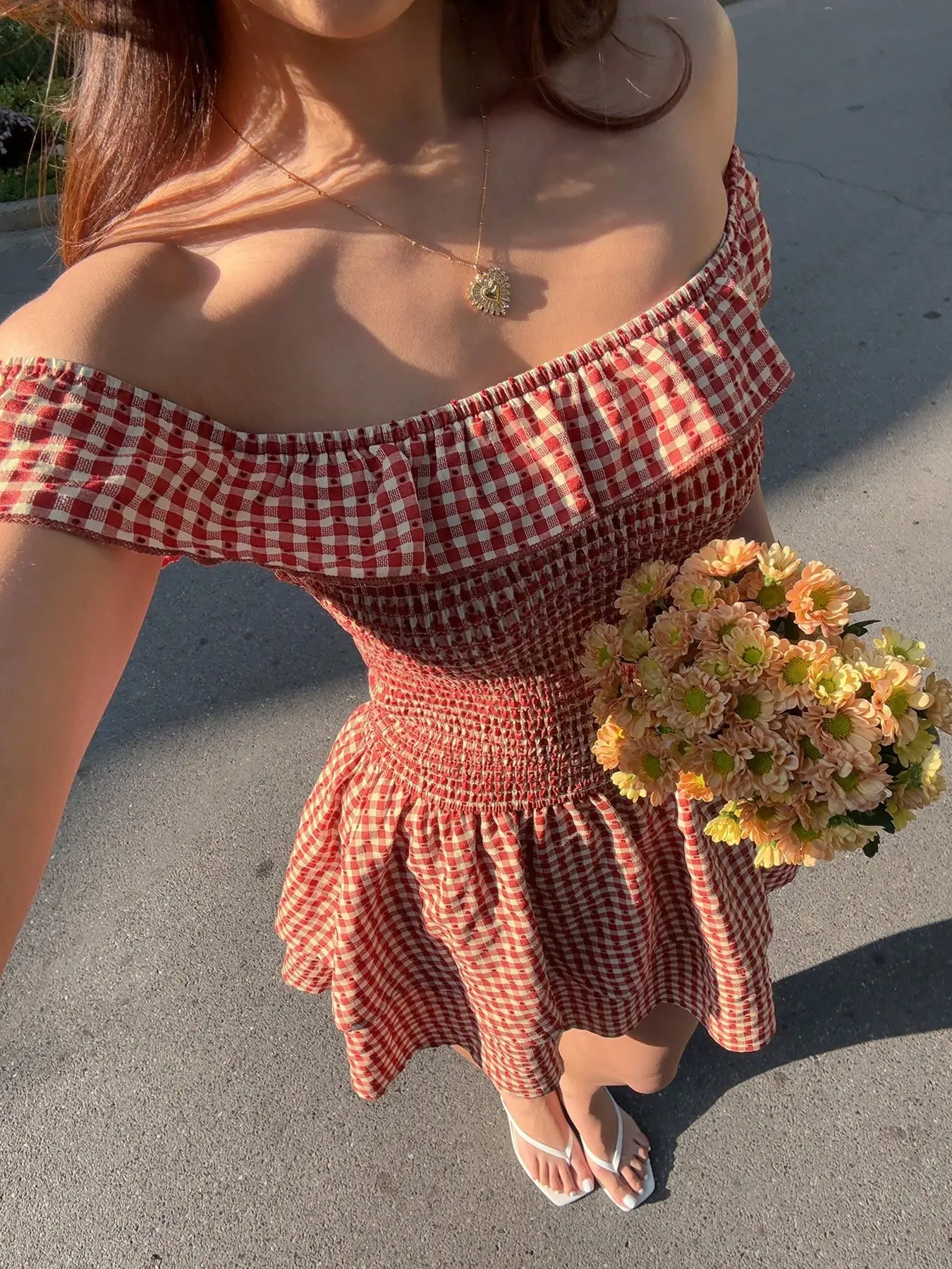 red gingham dress doen Doen Belline Dress in Red Gingham by Doen