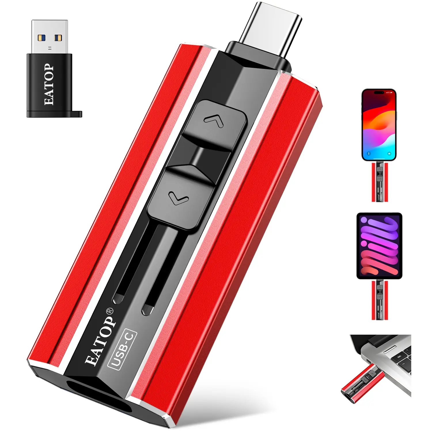 EATOP Portable USB Flash Drive (1TB/512GB) USB External Memory, Plug-and-Play for iPhone, iPad, Android, Tablets, PC, Travel & Work Photo/Video Backup, No App Required
