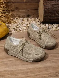 Women's Linen Casual Shoes, Lace-Up Breathable Flat Sneakers, Retro Style Versatile Commuter Single Shoe for Women