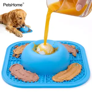Petshome Slow Feeder Dog Bowls & Lick Mat for Liquid and Thick Treat, Anti-Slip Dog Lick Bowl with Interactive Rolling Ball, 5/6 Cup Pup Licking Toy for Large Medium Small Dogs and Cats Blue