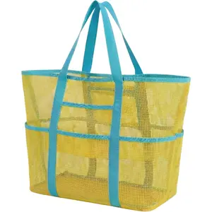 Mesh Beach Bag with Zipper-Large Lightweight Tote Bag for,Summer Beach Trips &