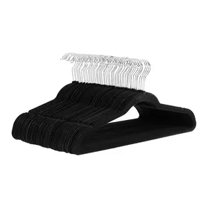 Slim Velvet Non-Slip Space Saving Suit Clothes Hangers, Closet Organizer, Black, 50-Pack