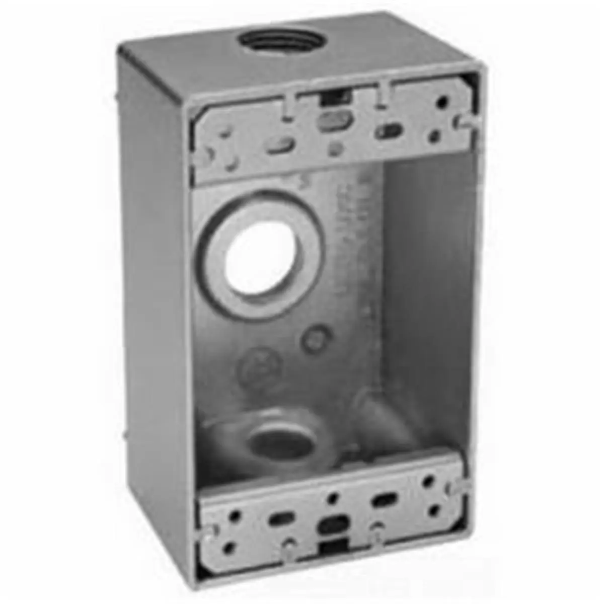 212 MAIN 1-Gang Weatherproof Electrical Box, B-75V Seamless Die-Cast with Gray Powder Coat Finish, Reinforced Outlets, 3 3/4-in KO, Includes Mounting Lugs for Wet or Dry Locations, Ground Screw, Branch Circuit Wiring, Closure Plugs, Reinforced Connectors,