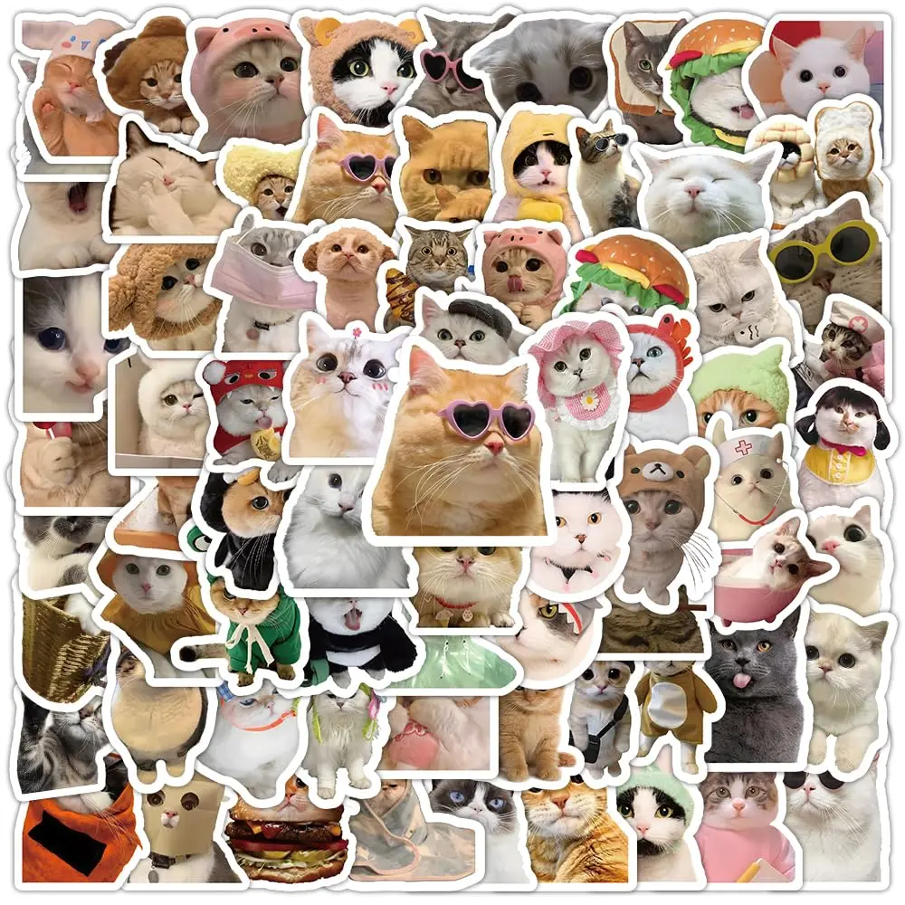 100 Pcs Cute Cat Meme Vinyl Waterproof Stickers, Cute Accessories for Phones Laptops, Animal Theme & Cartoon Graphic Phone Stickers for Water Bottles Luggage Guitar Adults