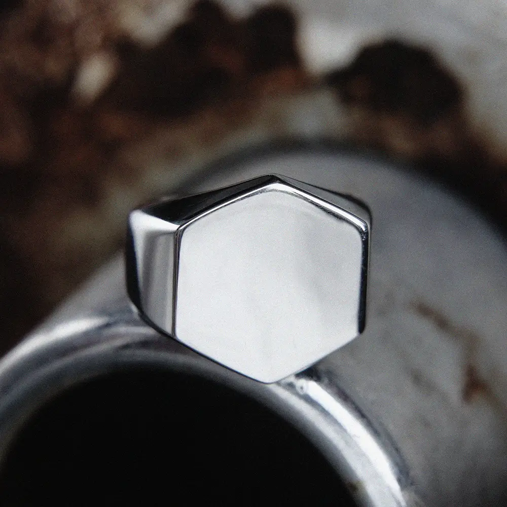 GTHIC Classic Hexagon Stainless Steel Finger Ring - Minimalist Geometric Unisex Eco-Friendly Metal Ring, Elegant Casual Everyday Durable Adult Jewelry, Ideal Birthday Gift