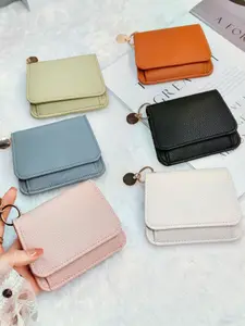 Wallet Card Holder, Tri fold wallet, Casual Plain Design with Transparent Window and Keychain, Multi-Functional Card Organizer, Durable and Compact