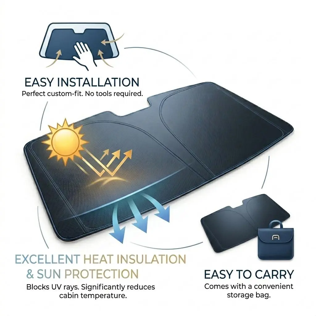 Upgraded Ice Crystal Windshield Sunshade for Most Cars, 99% UV Blocker, Foldable Thickened Sun Visor, Frameless Handle-Free Safe Interior Heat Shield, Universal Fit for Automotive Vehicles, 99% Uv Protection