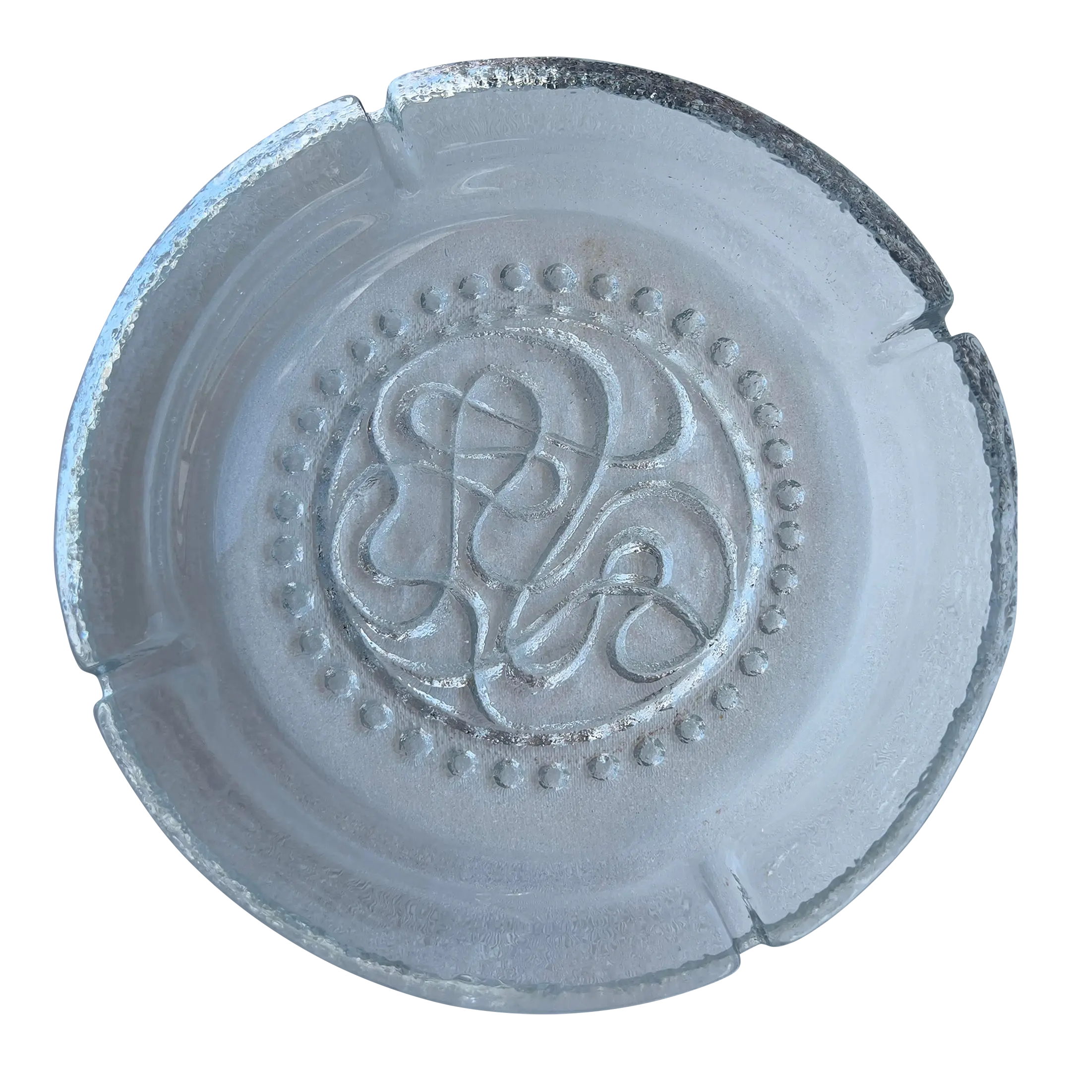 1970s Vintage Mid-Century Blenko Clear Glass Swirl Ashtray