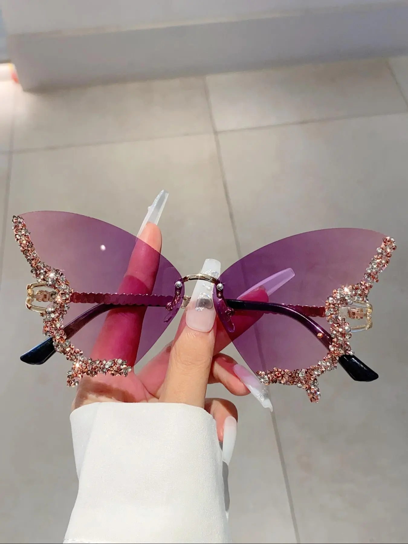 Women's Fashionable Rhinestone Decorated Butterfly Design Sunglasses, Signature Shades, Trendy Novelty Sunglasses for Travel & Daily Use, Fashion Accessories for Outdoor Activities