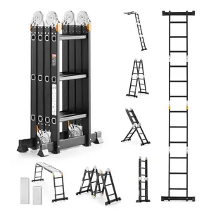 VEVOR Multi-Purpose Folding Ladder, 7-in-1 Tall Extension Step Ladder, A Frame 3 Step with Scaffolding Plank Telescoping Ladder, 12ft Reach Height Heavy Duty Ladder, 330 lbs Capacity for Home Outdoor