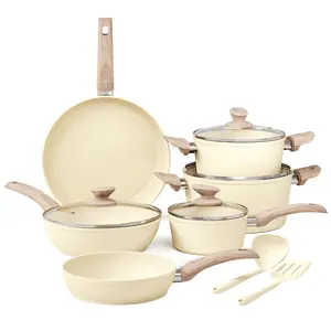 [New Colors] Kitchen Academy 12 Piece Nonstick Pots and Pans Set, Non Stick Induction Cookware Set, Kitchen Cooking Set, Frying Pans Saucepans, Silicone Steel Aluminium Glass Lid Stove