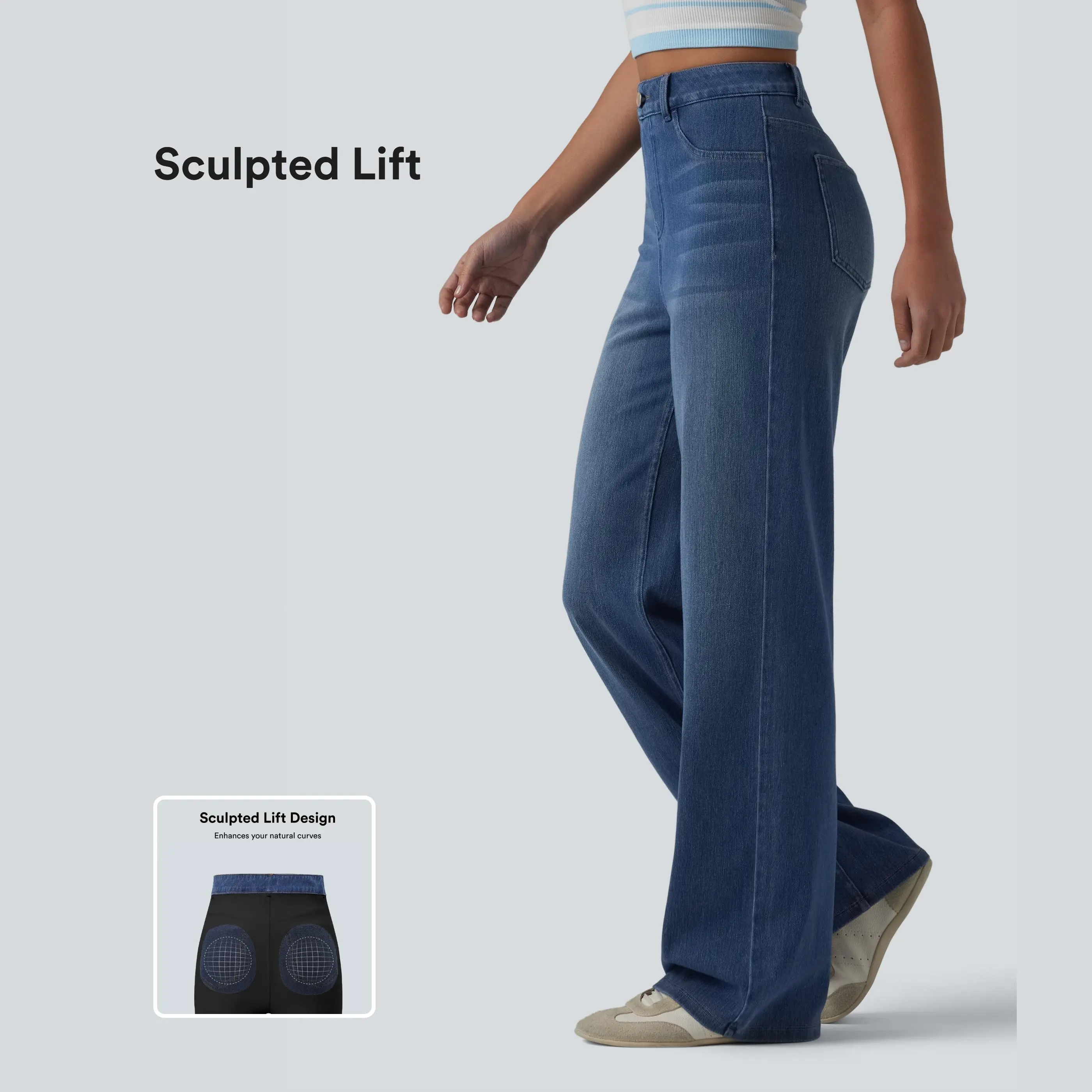 Halara Flex High Waisted Sculpted Lift Design Straight Leg Casual Jeans with Pockets