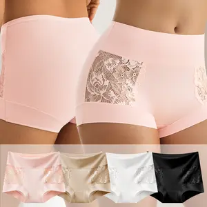 QUASTI 4PCS Women's High Waist Lace Patchwork Milk Silk Underwear, Seamless Soft Breathable Panties, Sexy Comfortable Everyday Briefs, Fashion Aesthetic Ladies Lingerie Set, Perfect Gift for Girls & Women, S-XXL