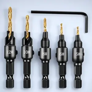 5PCS Countersink Drill Bit Set, Professional Brocas para Madera - Adjustable Wooden Drill Bit Set, Used for Wood Countersink Drill Bit with Depth Stop