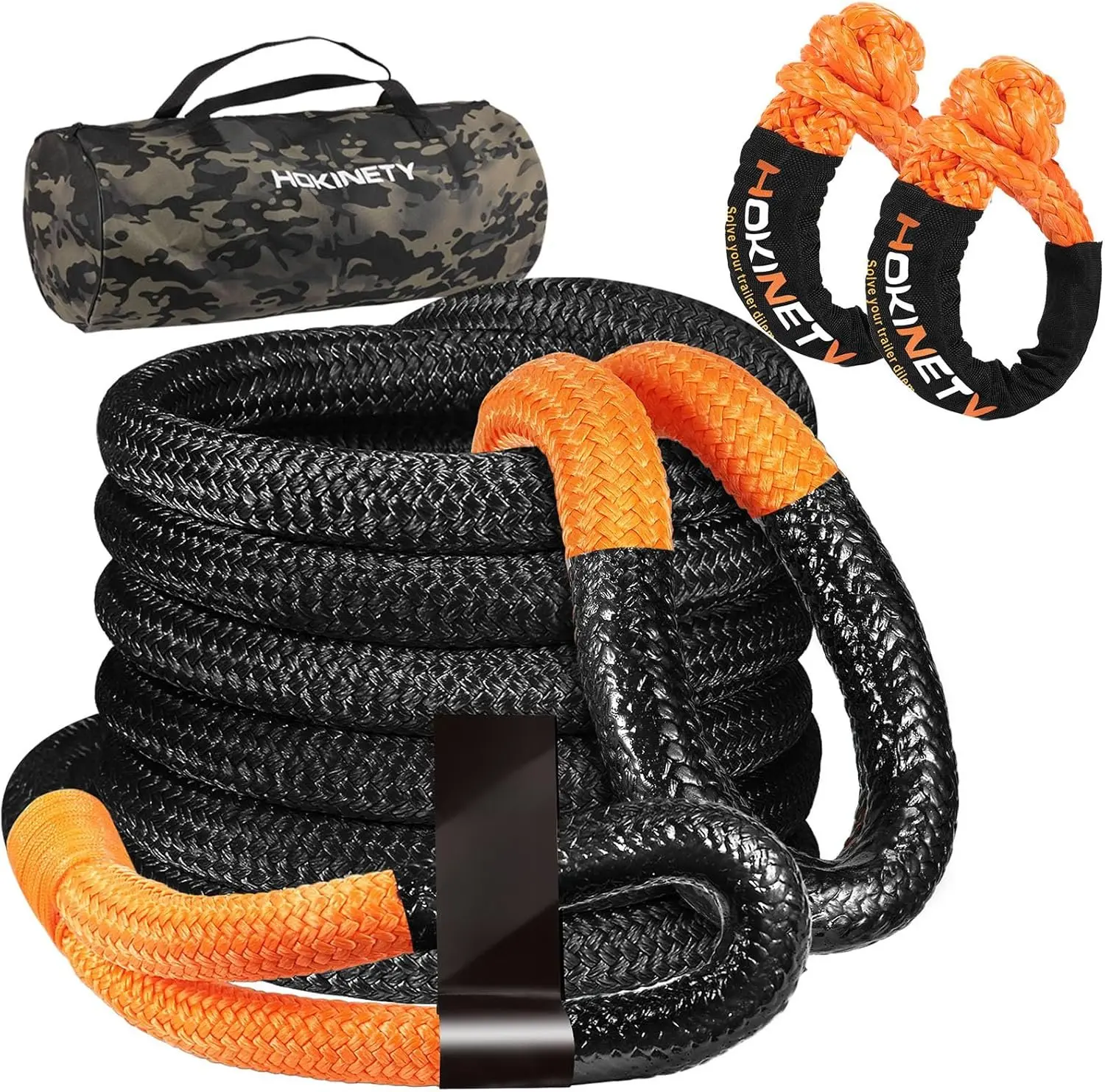 Kinetic Energy Tow Rope Kit - 1.26" x 30ft, 55000LBS Heavy Duty Snatch Strap with Soft Shackles for Offroad SUV, UTV (Black), Kinetic Energy Rope