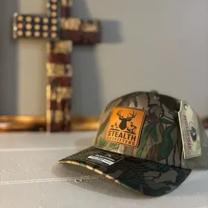 Richardson 112 Custom Green Leaf Mossy Oak Deer and Duck Logo Hat with Stealth Outfitters Patch