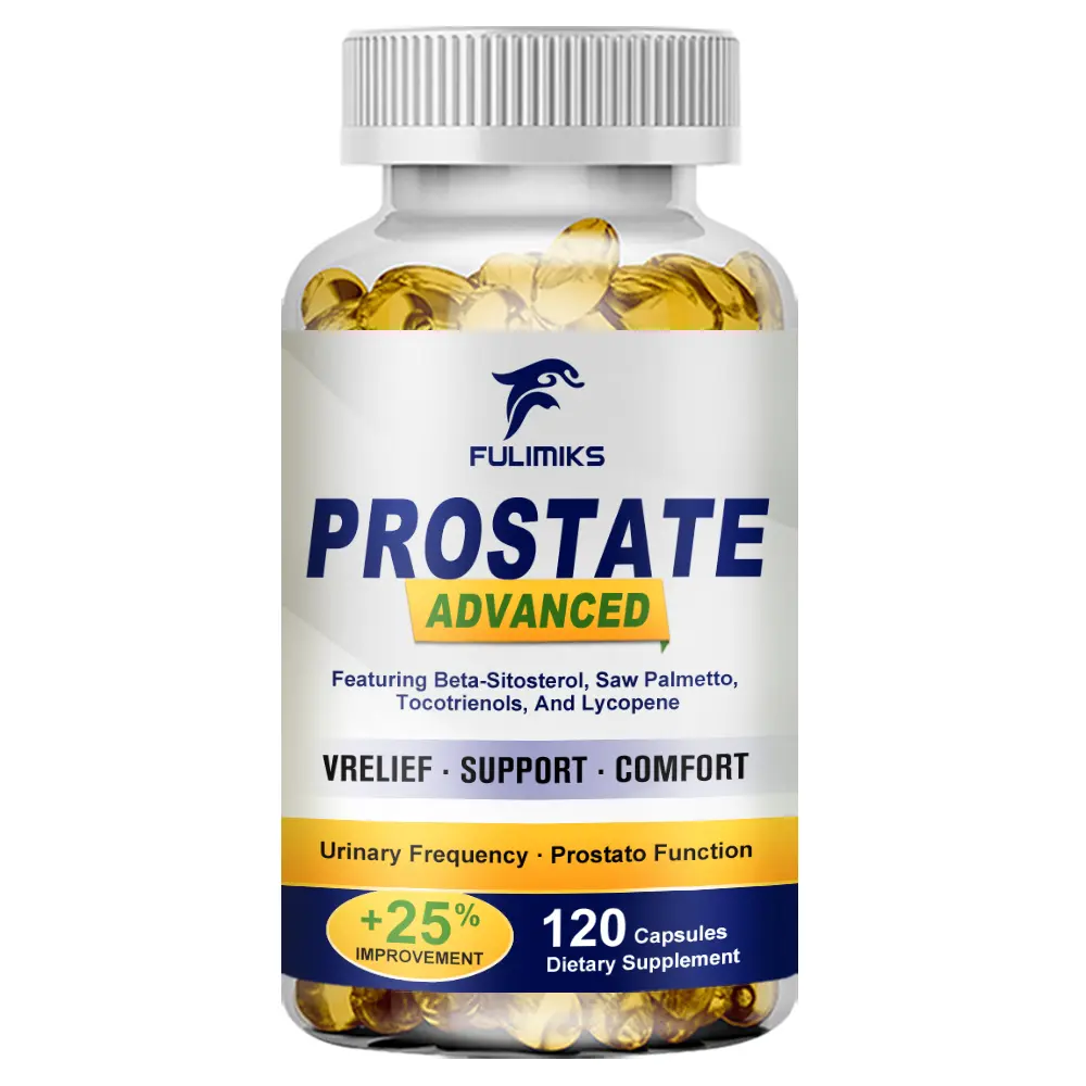 FULIMIKS Prostate Advanced Saw Palmetto Sitosterol Capsules - 120-Count Natural Organic Health Dietary Supplement for Adult Men, with Botanical Extracts, Herbs, Pumpkin Oil, No Minerals, Prop 65 Safe