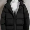 URMCZ Men's Regular-Fit Thick Warm Hooded Puffer Coat, Zipper-Up Long-Sleeve Outer Layer with Wind-ready Hood & Extra Coverage, Real & Faux Fur Padded Winter Wear with Pockets, Casual Oktoberfest Top (Beige/Black Boyfriend-Style)