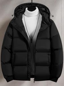 Men's Plain Pocket Zip Up Thick Warm Hooded Puffer Coat, Regular Fit Long Sleeve Padded Winter Coat, Casual Tops Beige Black jackets oktoberfest outfit winter coat boyfriend Menswear fathersdaygift