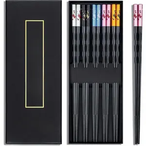 Chopsticks Series - Slip Chopstick, Reusable Chop Sticks Dishwasher Safe, 5 Pairs, Gift Set, 9.9 Inches