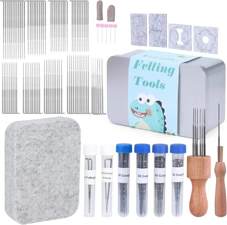 Needle Felting Kit: Wool Felting Tools, Pad, Wooden Handle & Needles