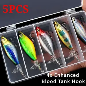 5pcs 6g/0.21oz 12g/0.42oz Topwater Fishing Lures , Pencil Plopper Fishing Lures for Bass Catfish Pike Perch, Top Water Bass Bait Lure Outdoor