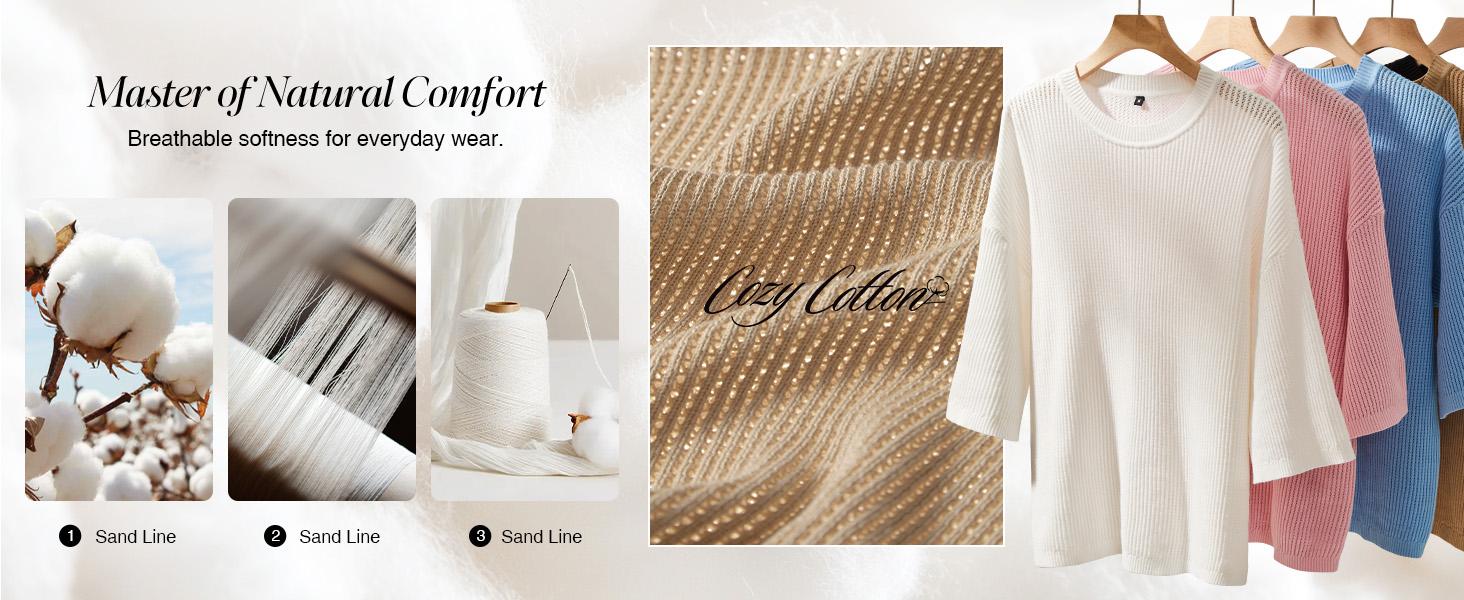 Arach&Cloz Womens 100% Cotton 3/4 Length Sleeve Sweater Crochet Tops Shirts Casual Blouses Resort Wear Summer 2026 Arach&Cloz Womens 100% Cotton 3/4 Length Sleeve Sweater Crochet Tops Shirts Casual Blouses Resort Wear Summer 2026