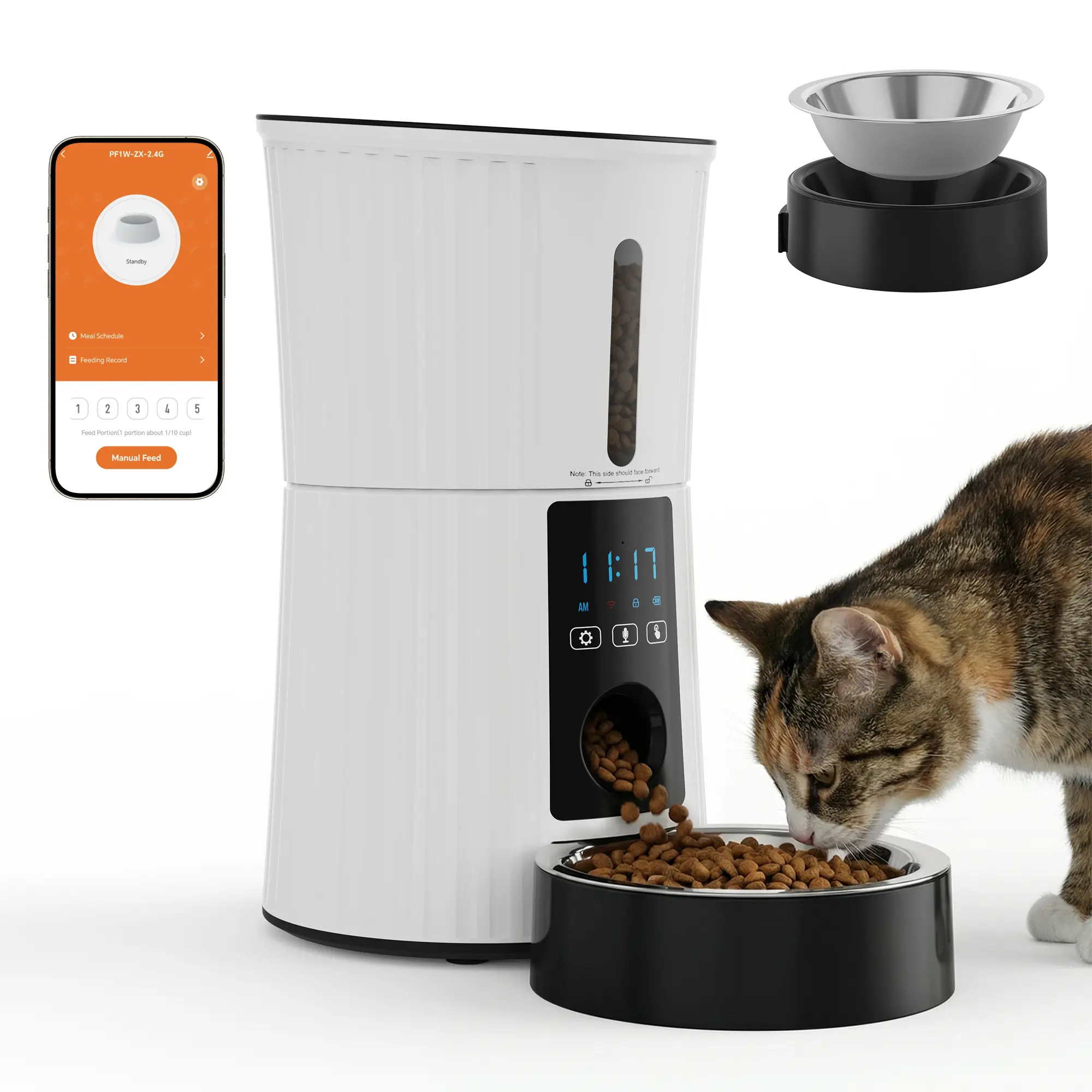 Sweetcrispy Automatic Cat Feeder - Timed Dry Food Dispenser for Cats, Programmable Portion Control, Custom Meal Planning, 10s Voice Recording, Large-Capacity Storage, Desiccant Bag, Stainless Bowl, Freshness Maintenance, Pet Feeding Supply, Smart, Voice R