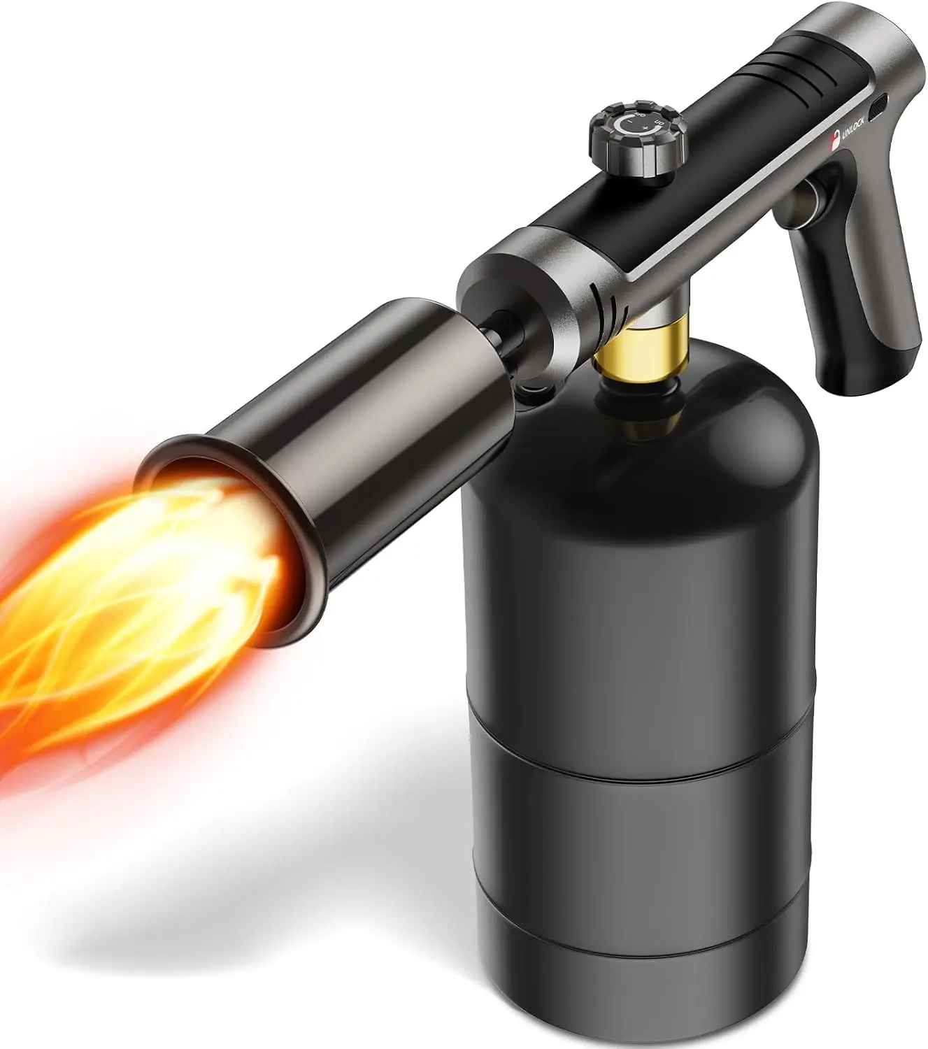 Propane Torch Gun with Safety Lock, 1-Touch Max Fire, Adjustable Flame, Lightweight Burn-Free Hand Guard, Copper Gas Tube, Corrosion-Proof - Tools & Hardware Torch for Grilling, BBQ Searing (Tank Not Included, Bakeware Nozzle, for Campers)