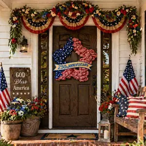 19 in Rustic Farmhouse Metal USA Burlap Star Wreath - 2026 250th Anniversary Memorial Day, 4th of July Patriotic Decoration, Red White and Blue Indoor/Outdoor Front Door Hanging Gift