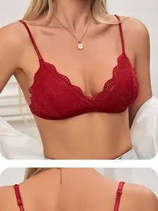 Summer New French Push-Up Bra, Thin Seamless Sexy Lace Bra, Ultra Soft Lined Plunge Bra, Cute Slim-Fit Medium Support Bralette