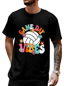 100% Cotton Volleyball Game Day Cute Volleyball Groovy Women Girls T-Shirt Women's Men's Graphic Tee Causal Tops Fashion