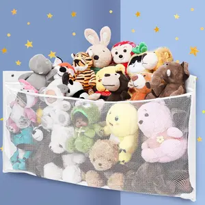 Large Corner Stuffed Animal Storage Plushies Toy White Wall Hammock for Girls Room Baby Squishmallow Holder for Nursery Organizer Idea for Bear Hanging Display Boy Gift