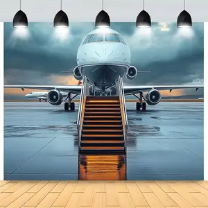 Aviation-Themed Party Banner Decoration - No Power Required Durable Polyester Backdrop for Holiday, Birthday, Anniversary, Wedding Events - Indoor/Outdoor Use with Airplane & Airport Design, Indoor Outdoor Decor, Weatherresistant Material Ornaments White