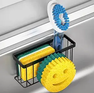 Sponge Holder Smiley Face, Sink Caddy for Kitchen Sink, Sink Organizer Sponge Holder with 2 PCS Suction Cups/1 PCS Adhesive Strips Racks