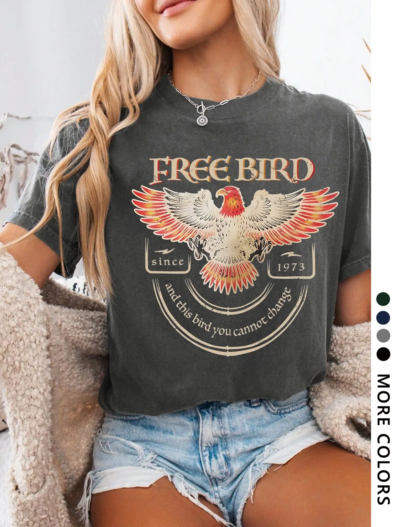 Women's Eagle Print Round Neck Graphic Tee, Vintage Trendy Casual Streetwear Fitted Short Sleeve Knit T-shirt for Daily Wear, Ladies All Seasons Outfit, Top, Everyday, Womenswear