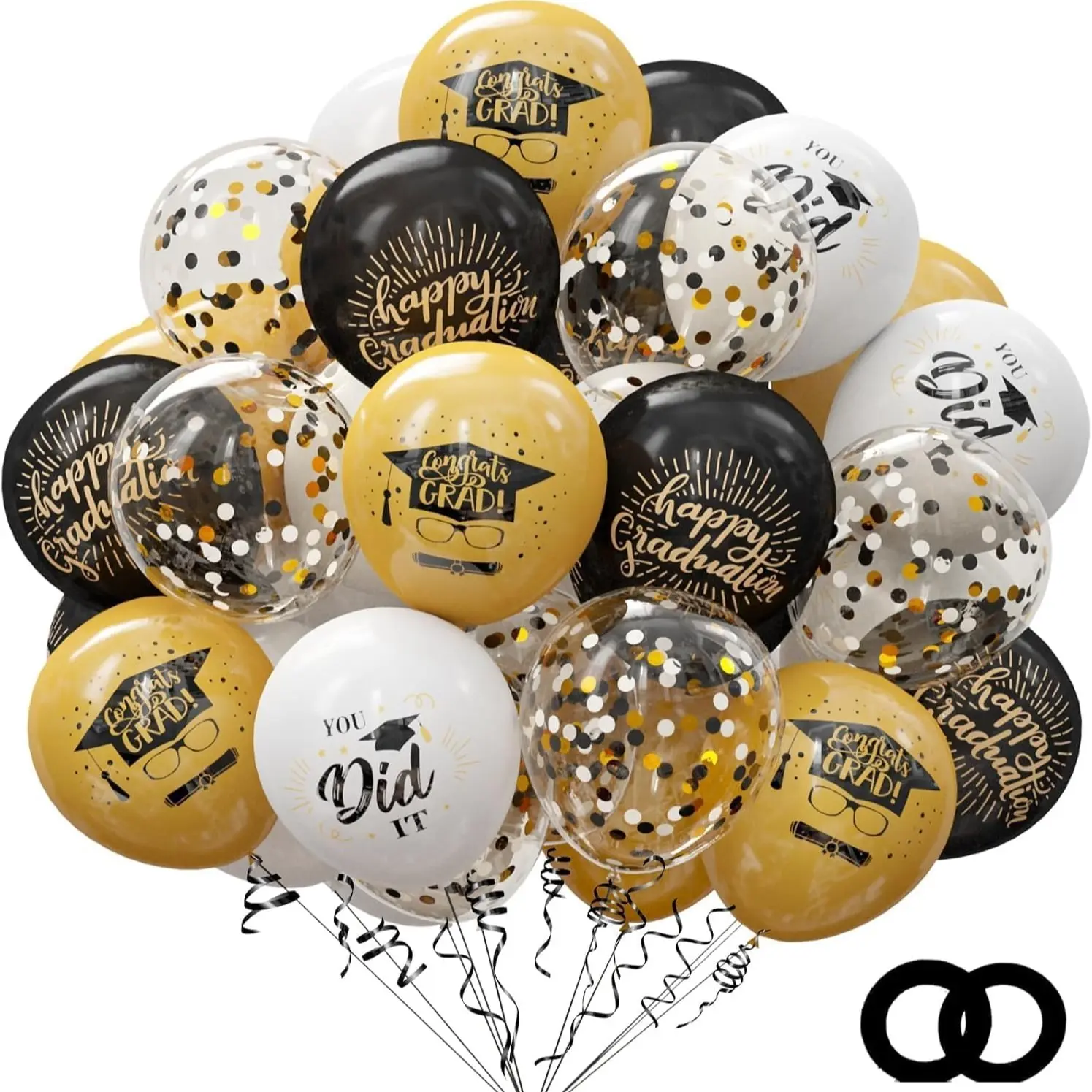 42-Pack Graduation Party Decor Balloon Set, Balloon Party Supplies, Balloon Decorations Kit, 12 Inch Black and Gold Latex Balloons + Balloon Ribbon, Perfect for Graduation Party, Ceremony, Photo Background, Helium Floatable, Indoor Outdoor Decor