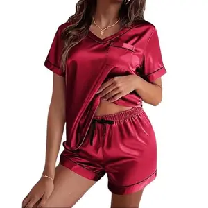 Silk Pajama for Women Short Sleeve Satin Pj Set Two Piece Soft Sleepwear LoungewearGiftGift